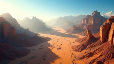 Desert Mountain Range Aerial View With Sunlit Peaks