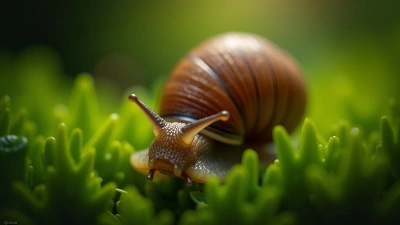 Detailed Brown Snail On Green Foliage