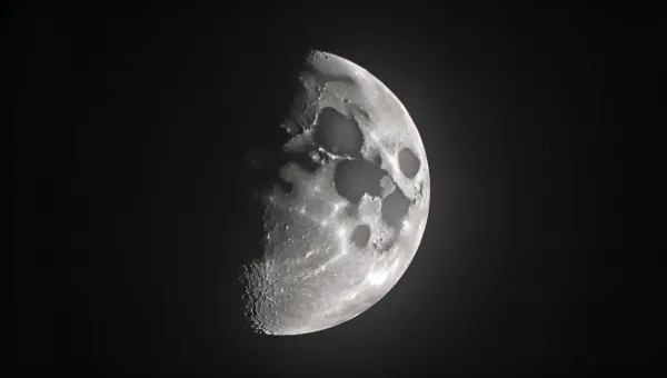 Detailed Half Moon Close-Up At Night