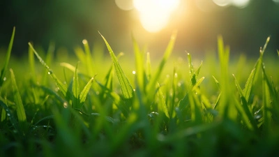 Dewy Green Grass Blades Macro Shot