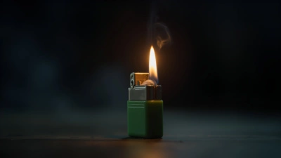Disposable Lighter Igniting Bright Flame Close-Up
