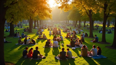 Diverse Crowd Sitting Together Outdoors