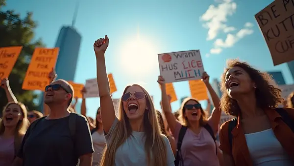 Diverse Group Holding Colorful Protest Signs Outdoors