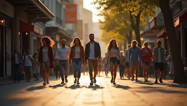 Diverse Group Strolling Busy City Street