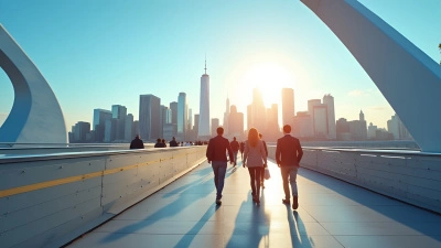 Diverse Group Walking Across Modern Pedestrian Bridge