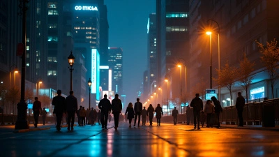 Diverse People Walking City Sidewalk At Night