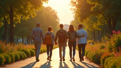 Diverse People Walking on Sunlit Park Pathway
