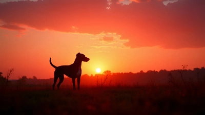 Dog Silhouette on Grassy Field at Sunset
