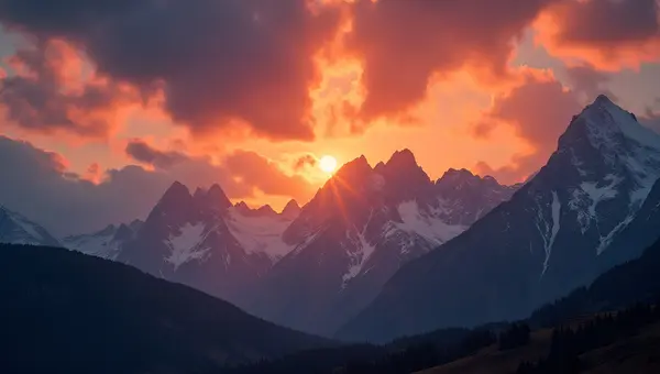 Dramatic Sunset Over Rugged Mountain Peaks