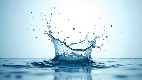 Extreme close-up of dynamic water splash with crystal-clear droplets frozen mid-air