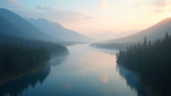 Early Morning Lake Scene With Mist