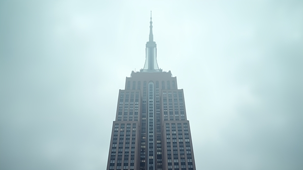 Empire State Building towering against a bright overcast white sky with soft diffused lighting