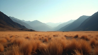Expansive Brown Grassy Field With Rugged Mountains
