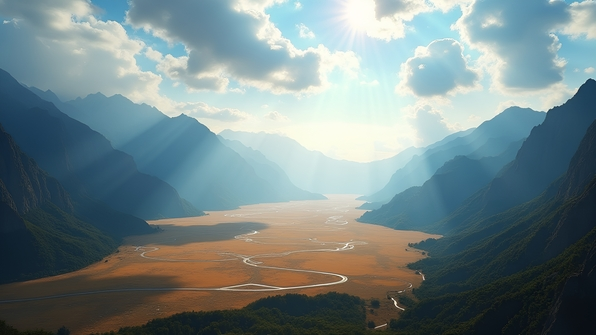 Expansive Flat Plain Surrounded by Mountains
