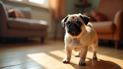 Fawn-Colored Pug Standing Alert Indoors