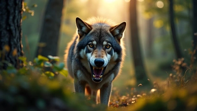 Fierce Wolf Close-Up Showing Sharp Teeth