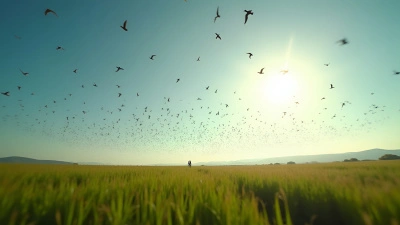 Flock Of Birds Soaring Over Green Field