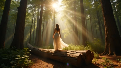 Flowing White Dress Woman On Tree Log