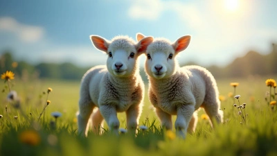 Fluffy Gray Lambs in Green Meadow