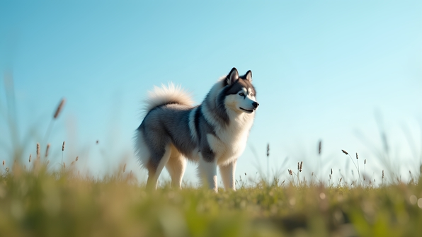 Fluffy Gray And White Dog Standing Alert