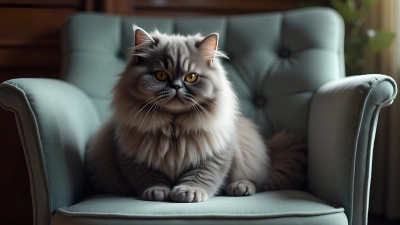 Fluffy Grey Persian Cat On Plush Chair