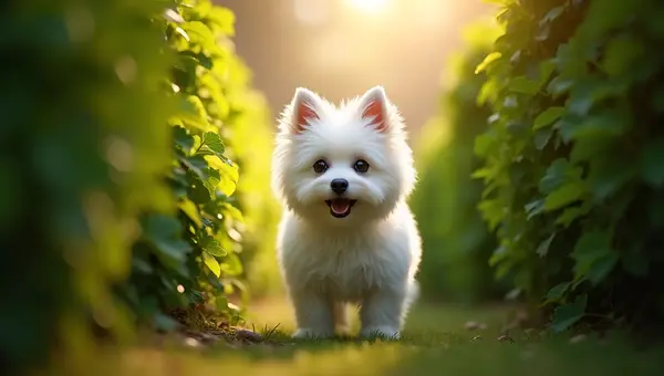 Fluffy White Dog Alert In Garden