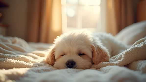 Fluffy White Dog Resting Peacefully Indoors