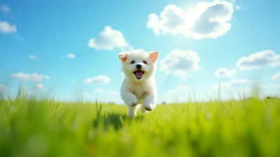 Fluffy White Dog Running on Green Grass