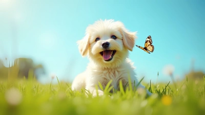 Fluffy White Dog Sitting Outdoors