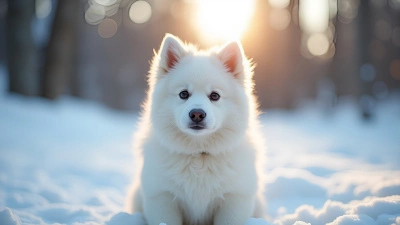 Fluffy White Dog Sitting in Snow