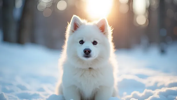 Fluffy White Dog Sitting in Snow