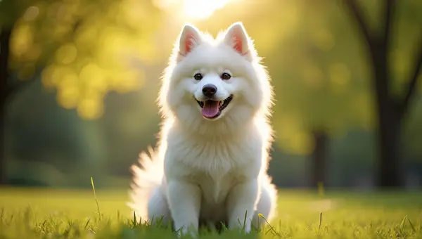 Fluffy White Kishu Ken Dog Outdoors
