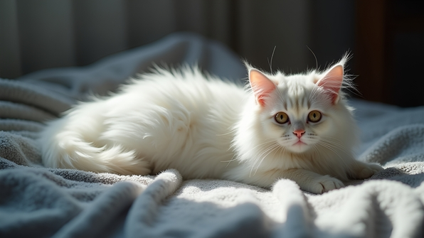 Fluffy White Long-Haired Cat Lounging Gracefully