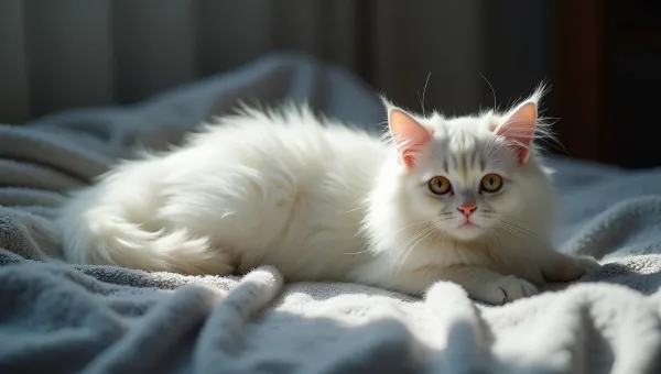 Fluffy White Long-Haired Cat Lounging Gracefully