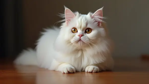 Fluffy White Persian Cat Sitting Calmly