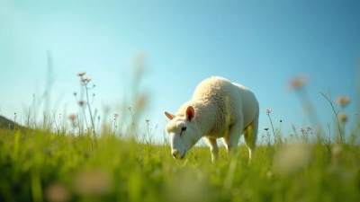 Fluffy White Sheep Grazing On Green Field