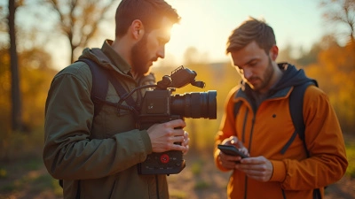 Focused Man Filming Outdoors With Video Camera