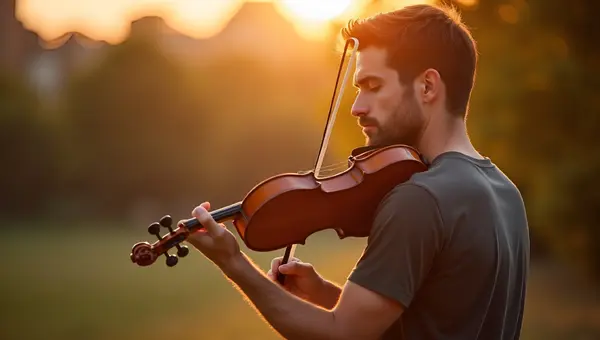 Focused Man Holding Wooden Violin Outdoors