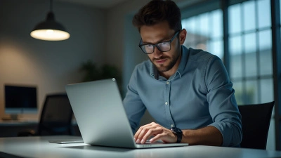 Focused Man Working on Laptop in Bright Office
