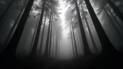 Fog-Covered Forest With Silhouetted Trees