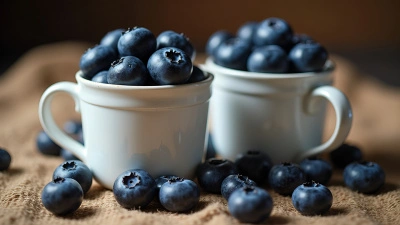Fresh Blueberries in White Ceramic Cups