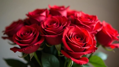 Fresh Red Roses Bouquet with Green Leaves