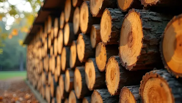 Freshly Cut Wooden Logs Neatly Stacked Outdoors