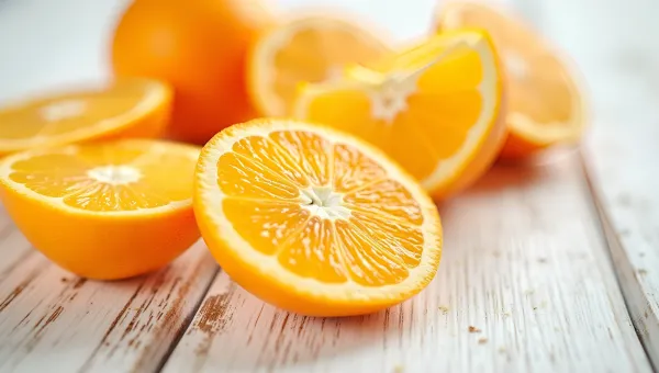 Freshly Sliced Oranges On Rustic Table