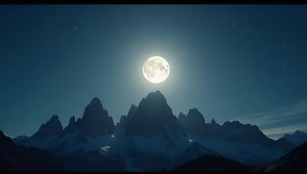 Full Moon Over Rugged Mountain Range At Night