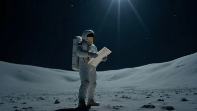 Futuristic Space Suit On Lunar Surface With Newspaper