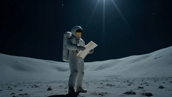Futuristic Space Suit On Lunar Surface With Newspaper