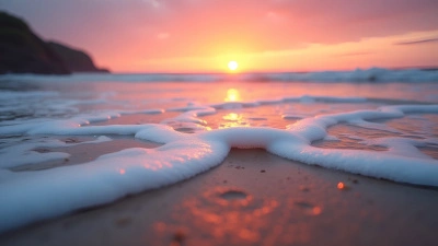 Gentle Sea Foam On Sandy Shore At Sunset