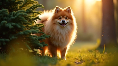 German Spitz Mittel Standing Alert Near Pine Tree
