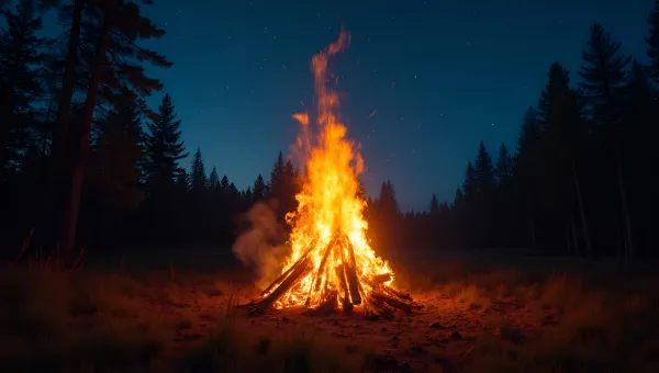Glowing Bonfire at Night Under Starry Sky
